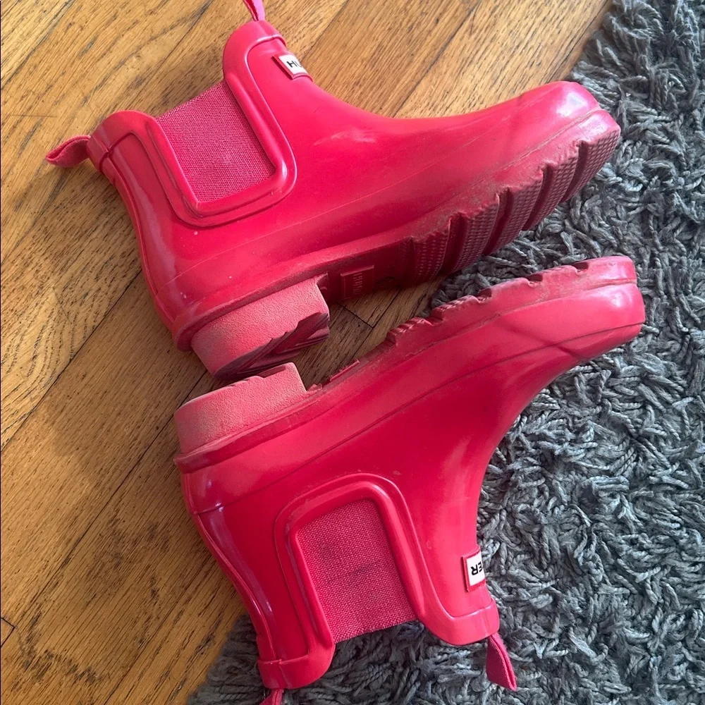 HUNTER Kids Chelsea Pink Red Rain Boots